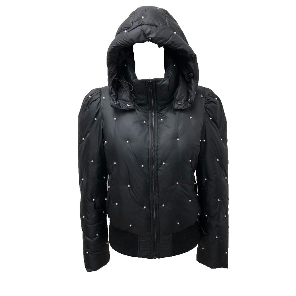 Generation Love Puffer Coat Womens XS Black Pearl Bead Hooded Gorpcore Coquette‎